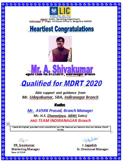 MDRT Certificate